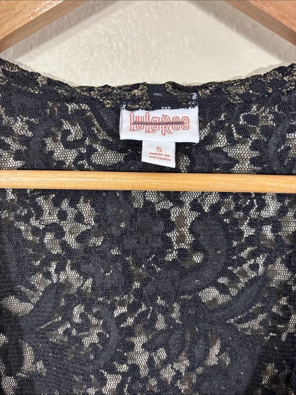 Lularoe Lace Floral Elegant Black/Gold Joy Vest Size S NEW